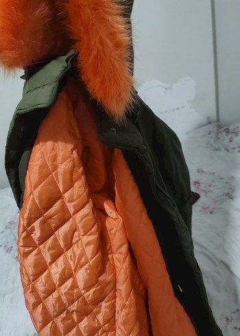 Kürk Detaylı Kadın Turuncu Kış Montu - Görsel 2