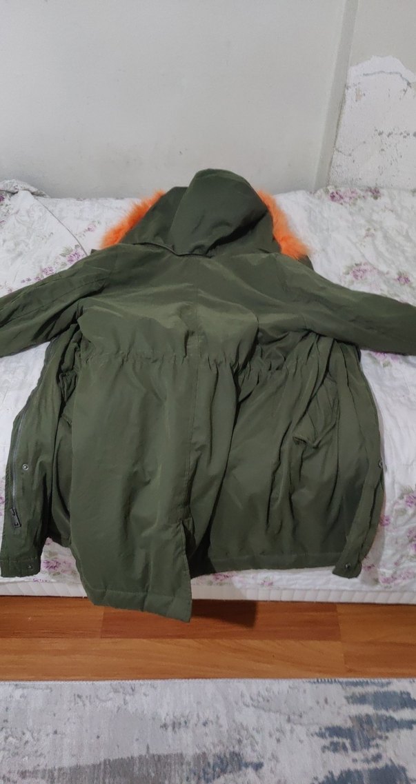 Kürk Detaylı Kadın Turuncu Kış Montu - Görsel 4