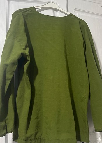 Yeşil Bol Kesim Midi Keten Kimono - Görsel 3