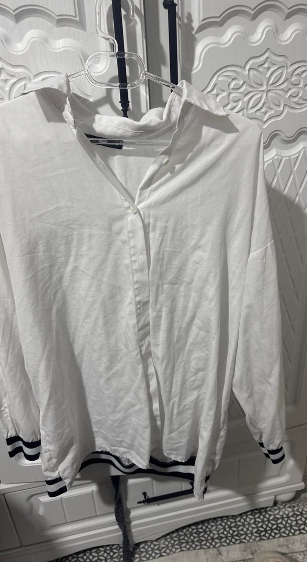 Beyaz Keten Kadın Uzun Kollu Gömlek - Görsel 2