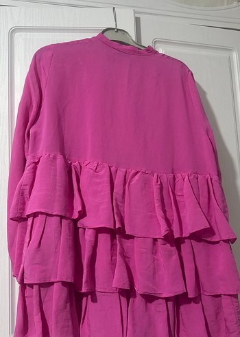 Pembe Uzun Kollu Fırfırlı Kadın Tunik - Görsel 2