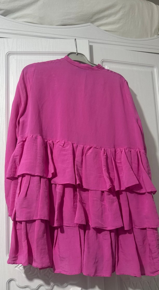 Pembe Uzun Kollu Fırfırlı Kadın Tunik - Görsel 2