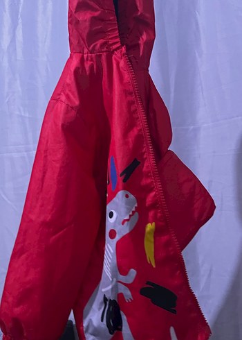 Çocuk Kırmızı Fermuarlı Baskılı yağmurluk - Görsel 4