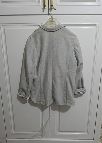 Düğmeli Gri Keten Kadın Blazer - Görsel 2