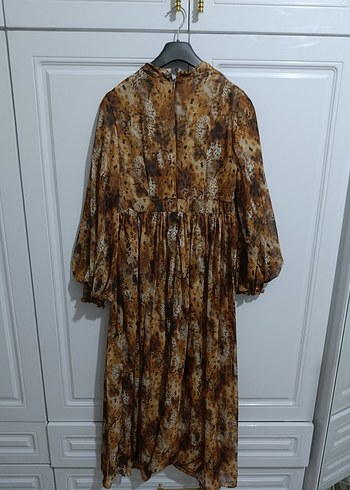 Kahverengi Bağlama Desenli Uzun Bohem Elbise - Görsel 2