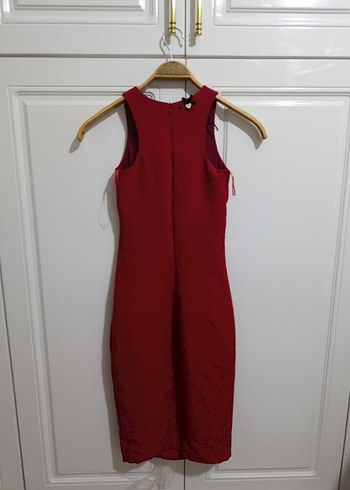 Bordo Kolsuz Midi Drapeli Abiye Elbise - Görsel 2