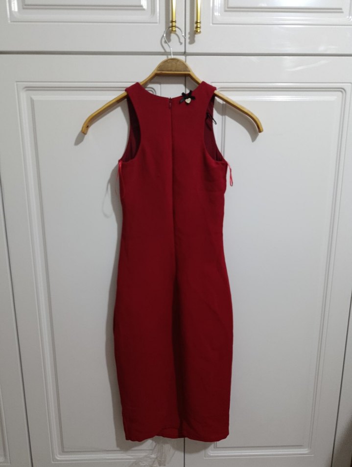 Bordo Kolsuz Midi Drapeli Abiye Elbise - Görsel 2