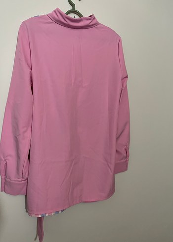 Shein Düğmeli Uzun Kollu Pembe Kadın Gömlek - Görsel 5