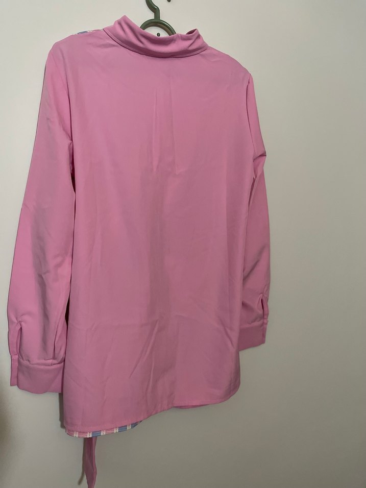 Shein Düğmeli Uzun Kollu Pembe Kadın Gömlek - Görsel 5