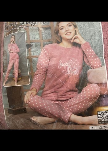 Kadın Pembe Uzun Kollu Bohem Bol Kesim Pijama - Görsel 2