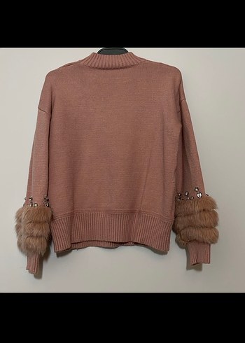 Shein Kürklü Detaylı Bej Kadın Triko Kazak - Görsel 5