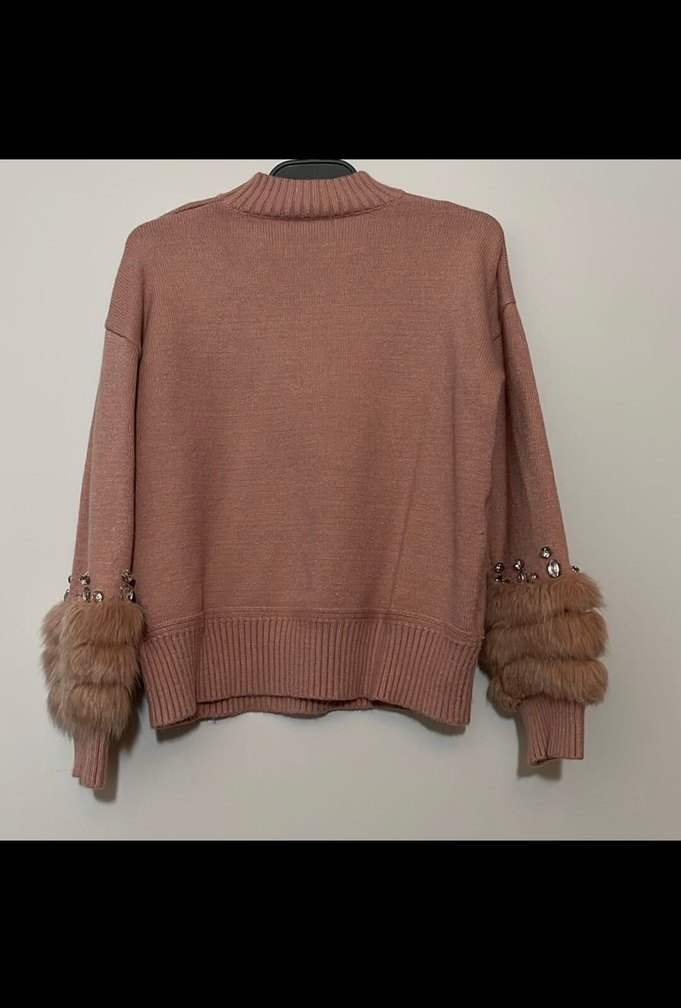 Shein Kürklü Detaylı Bej Kadın Triko Kazak - Görsel 5