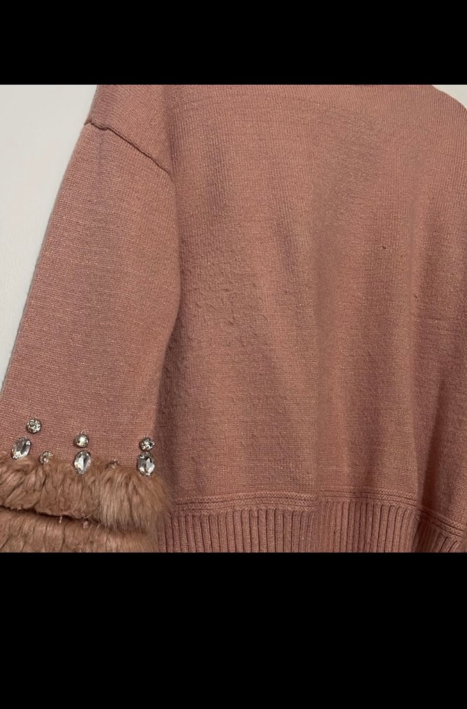 Shein Kürklü Detaylı Bej Kadın Triko Kazak - Görsel 3