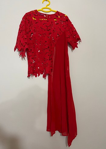 Kırmızı Nakışlı Dantel Bohem Uzun Kollu Bluz - Görsel 2