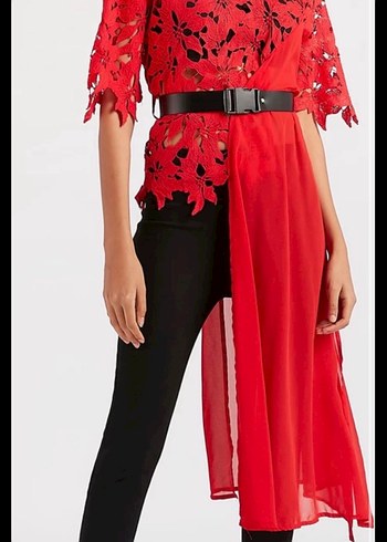 Kırmızı Nakışlı Dantel Bohem Uzun Kollu Bluz - Görsel 6