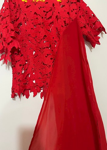 Kırmızı Nakışlı Dantel Bohem Uzun Kollu Bluz - Görsel 3