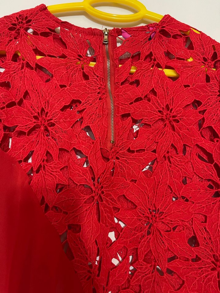 Kırmızı Nakışlı Dantel Bohem Uzun Kollu Bluz - Görsel 5