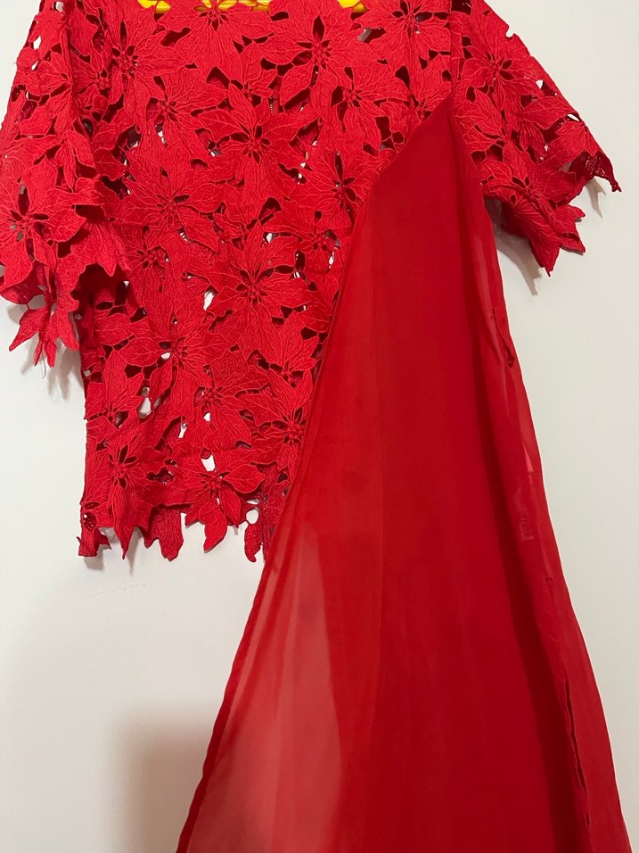 Kırmızı Nakışlı Dantel Bohem Uzun Kollu Bluz - Görsel 3