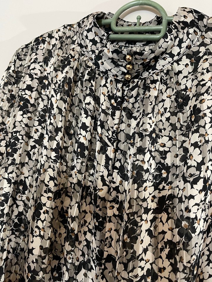 H&M Uzun Kollu Gri Desenli Kadın Bluz - Görsel 5