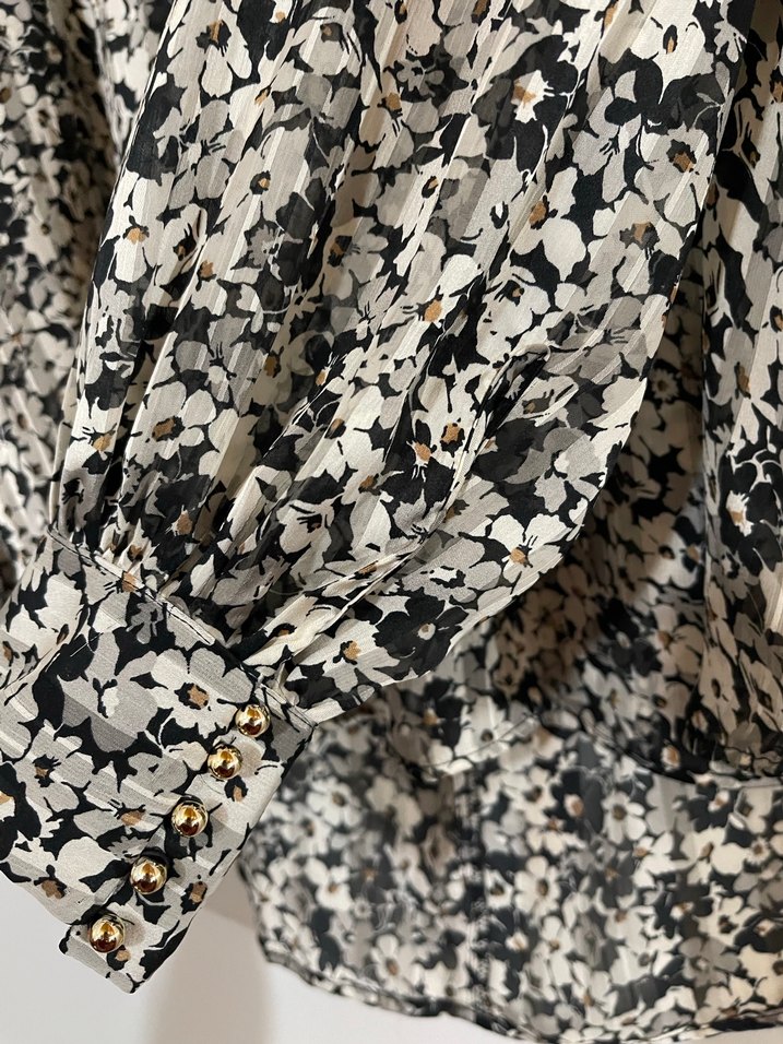 H&M Uzun Kollu Gri Desenli Kadın Bluz - Görsel 3