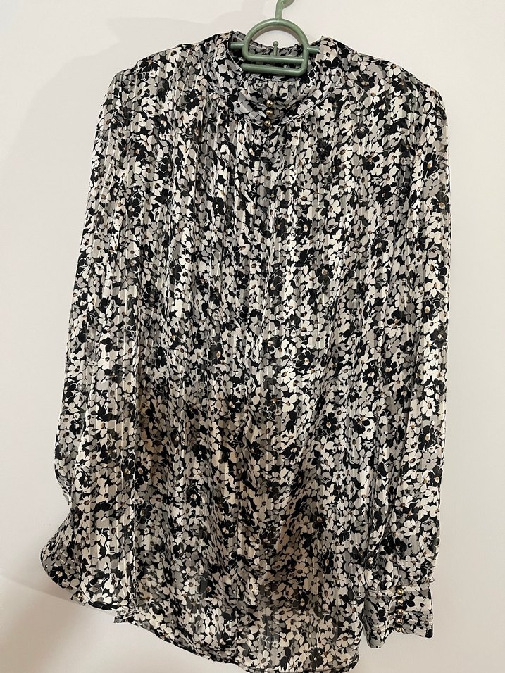 H&M Uzun Kollu Gri Desenli Kadın Bluz - Görsel 4