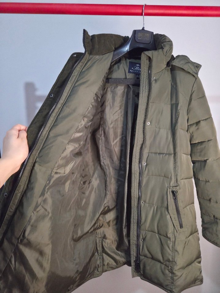 Mavi Marka Haki Yeşili Uzun Mont - Görsel 2