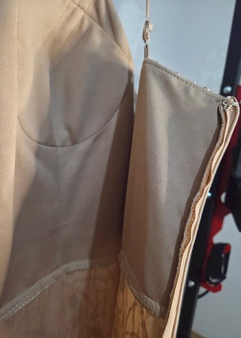 Bej Nakışlı Uzun Abiye Elbise - Görsel 16