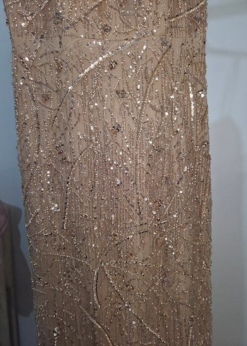 Bej Nakışlı Uzun Abiye Elbise - Görsel 6