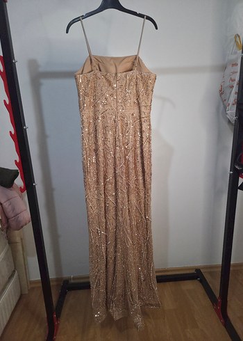 Bej Nakışlı Uzun Abiye Elbise - Görsel 5