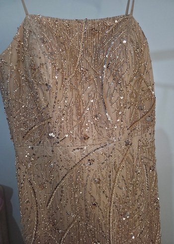 Bej Nakışlı Uzun Abiye Elbise - Görsel 3