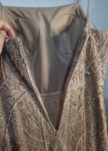 Bej Nakışlı Uzun Abiye Elbise - Görsel 15