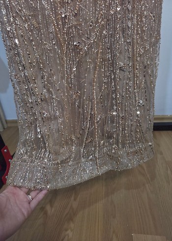 Bej Nakışlı Uzun Abiye Elbise - Görsel 7