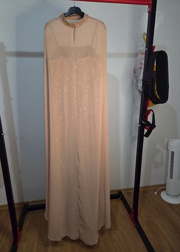 Bej Nakışlı Uzun Abiye Elbise - Görsel 8