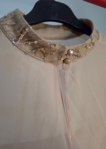 Bej Nakışlı Uzun Abiye Elbise - Görsel 9