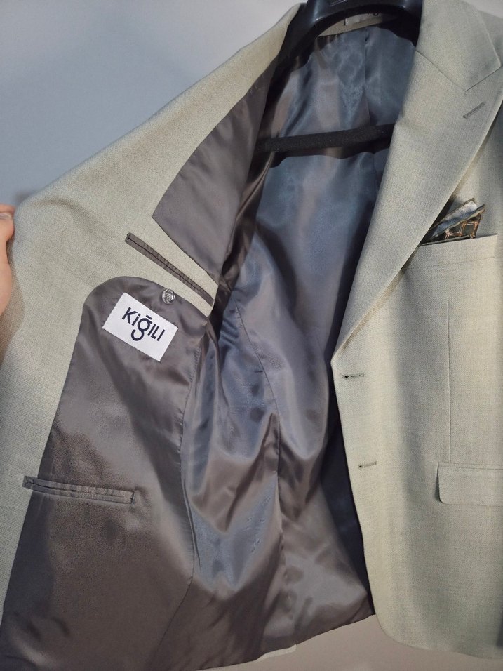 Kiğılı Küf Yeşili 7 Drop Slim Fit Kesim Yelekli Kombinli Takım - Görsel 3