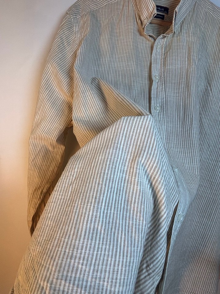 SOUTHBLUE Bej Çizgili Casual Erkek Gömlek - Görsel 3