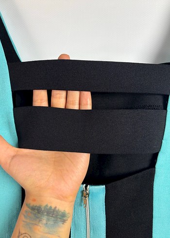 Turkuaz Siyah Kalem Elbise - Görsel 3