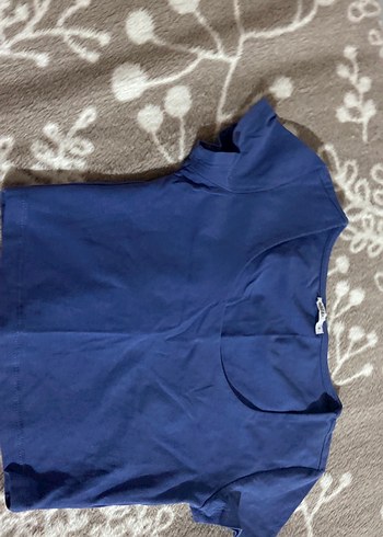 Kadın Mavi Kısa Kollu Basic Tişört - Görsel 3