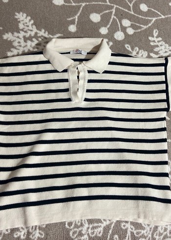 Çizgili Beyaz Gri Triko Kadın Kazak - Görsel 3