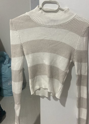 Trendy Gri-Beyaz Boğazlı Kadın Kazak - Görsel 2