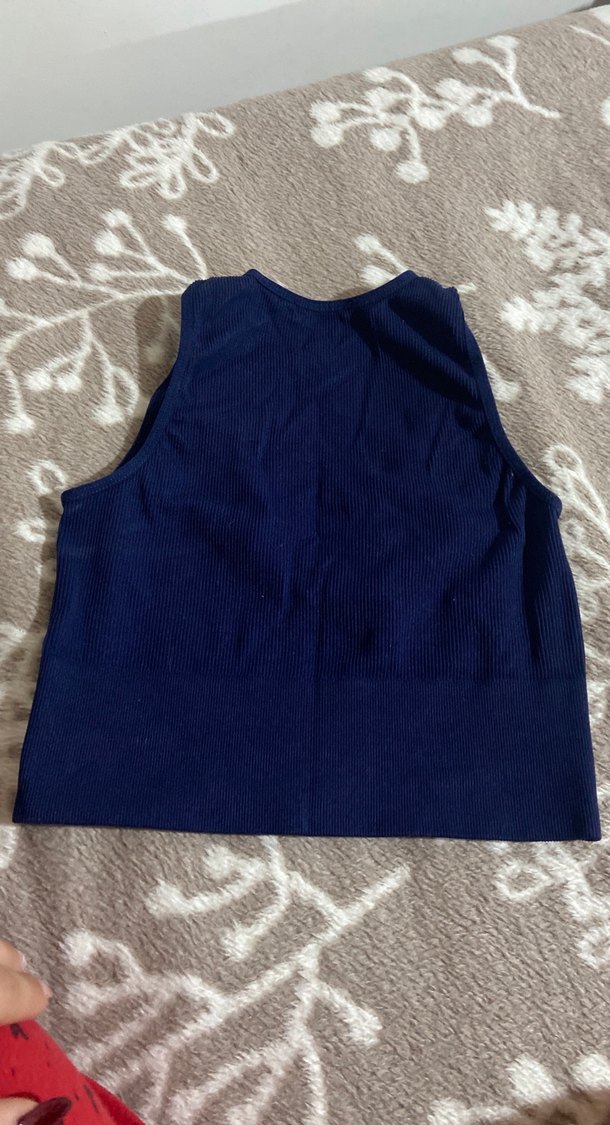 V Yaka Kolsuz Lacivert Kadın Atlet - Görsel 3