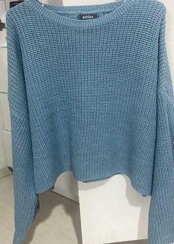 Mavi Örgü Kadın Kazak - Görsel 2