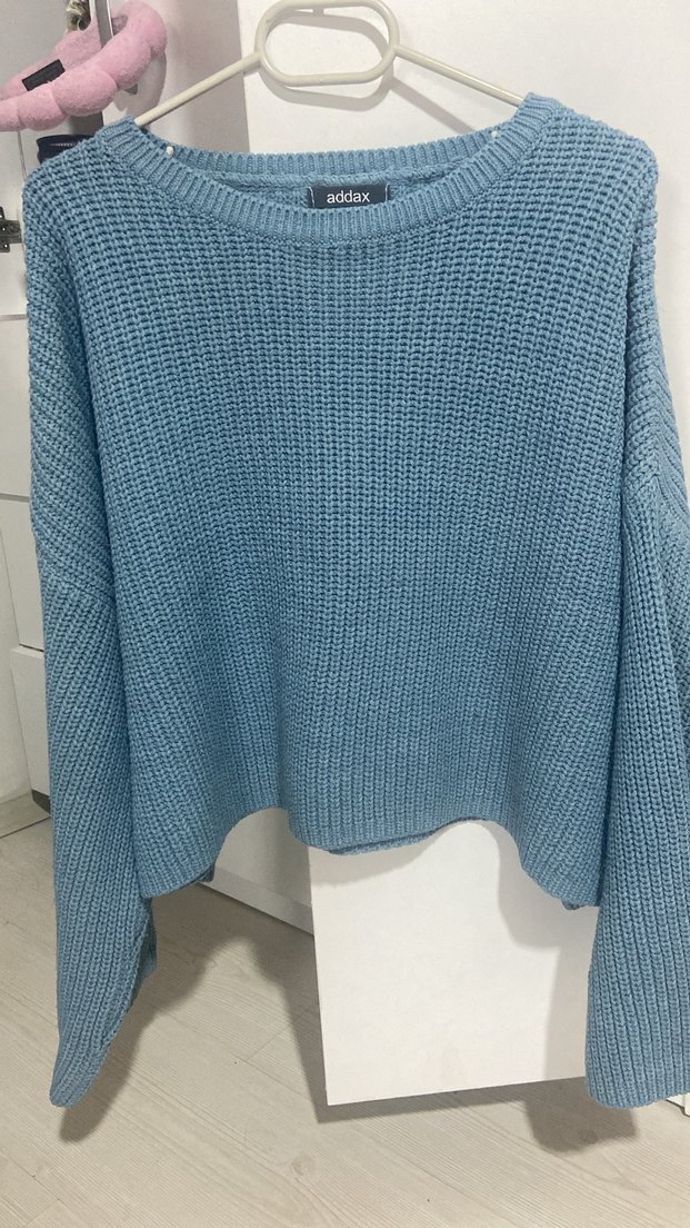 Mavi Örgü Kadın Kazak - Görsel 2