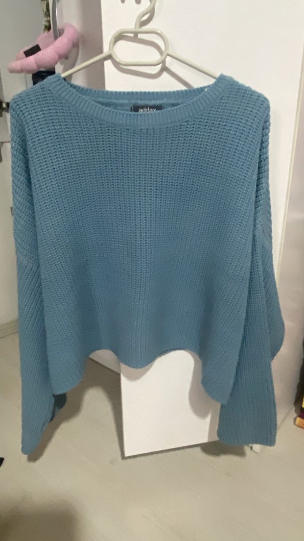 Mavi Örgü Kadın Kazak - Görsel 3