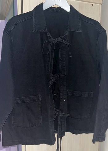 Kadın Siyah Bağcıklı Denim Ceket - Görsel 2