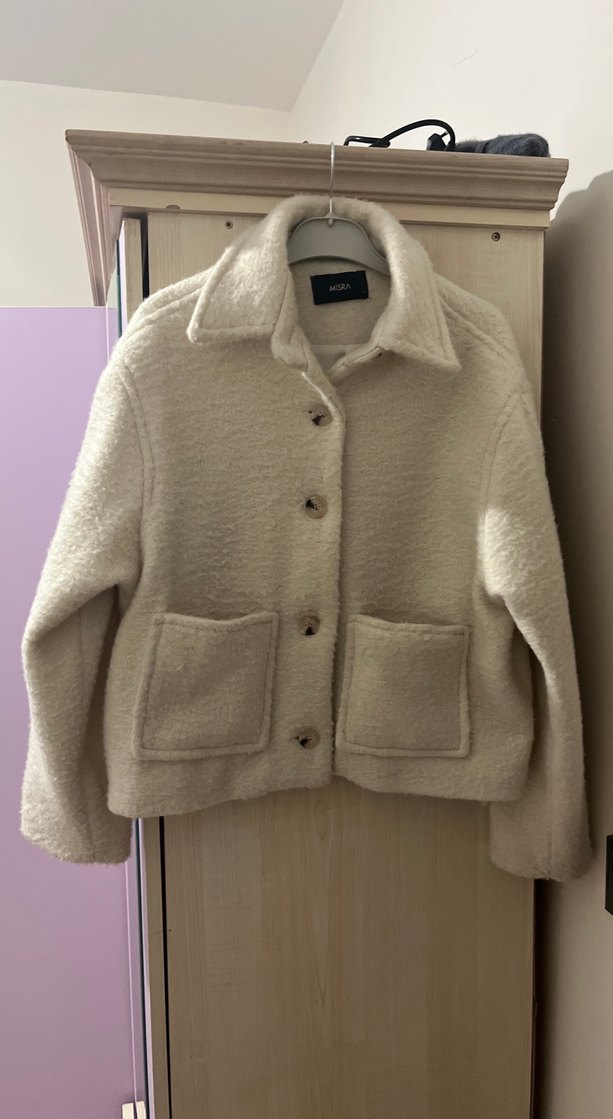 Düğmeli Beyaz Midi Kadın kaban - Görsel 4