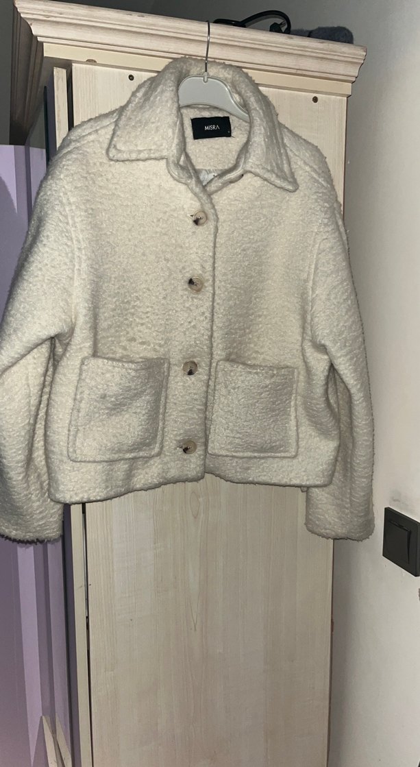 Düğmeli Beyaz Midi Kadın kaban - Görsel 2