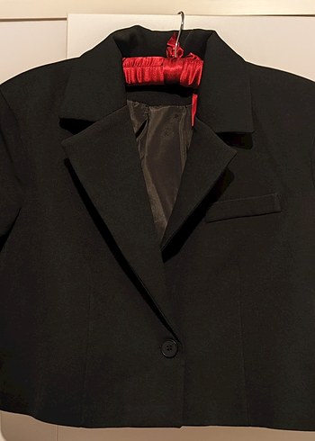Kısa Kollu Siyah Crop Blazer - Görsel 2