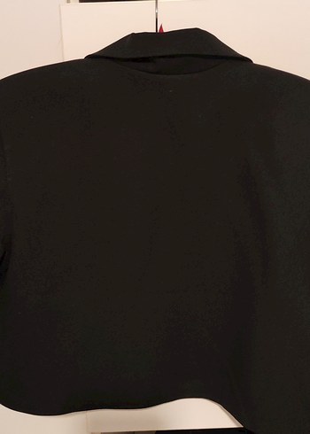 Kısa Kollu Siyah Crop Blazer - Görsel 3