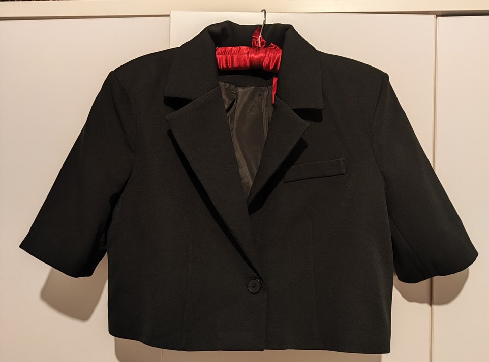 Kısa Kollu Siyah Crop Blazer - Görsel 2